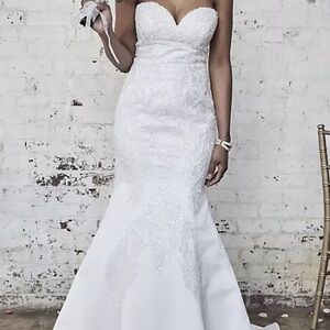 Oleg Cassini Beaded Satin Strapless Mermaid Wedding Dress